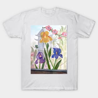 Flowers Growing Behind Wall With Butterfly T-Shirt